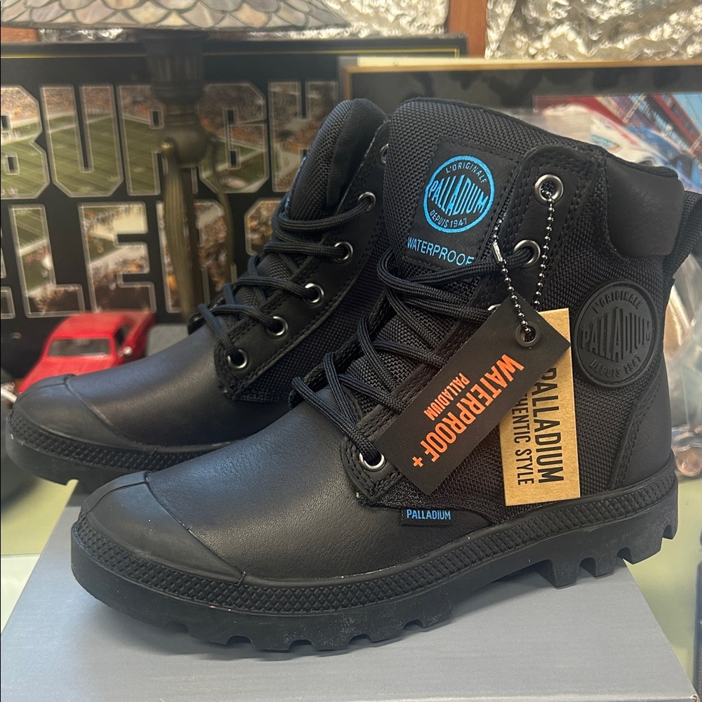 Palladium Black and Blue Waterproof Boots